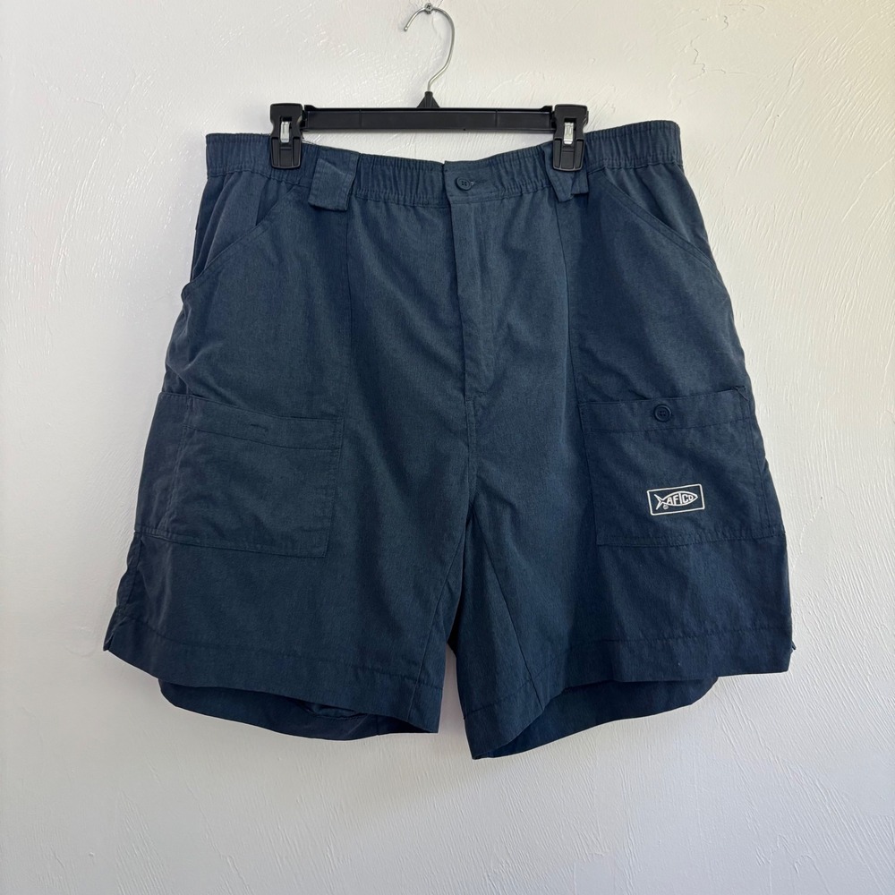 AFTCO Men's Fishing Shorts Size 42 Blue Utility Cargo Pockets Authentic Tackle